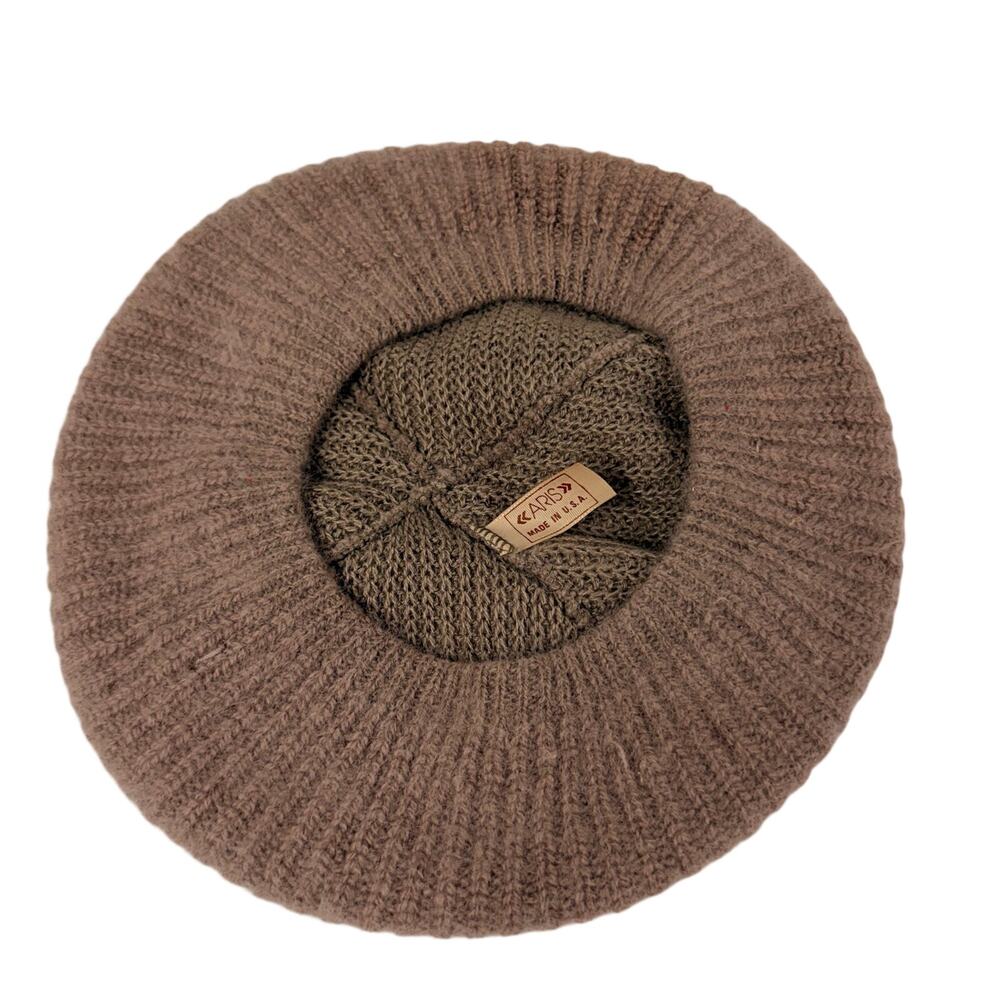 Knitted Beret Brown Mohair Blend Vintage Aris Made in USA